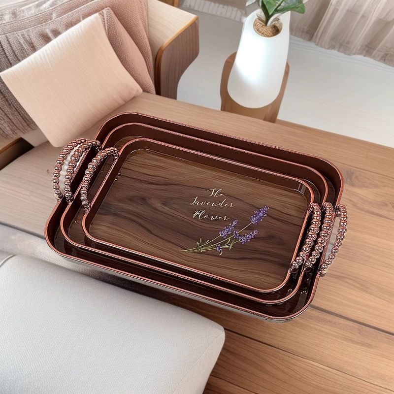 Fruit tray set, wood-grain rectangular fruit tray, plastic for living room, dining room, coffee, hotel, cross-border stock, quick delivery