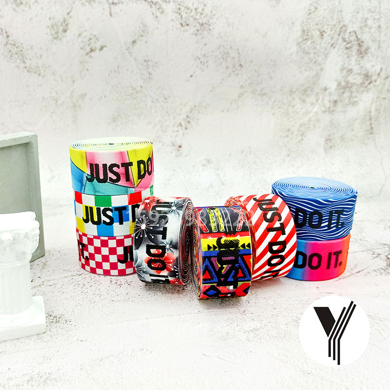Factory in stock digital printed jacquard elastic band just do it fashion hair band inner waistband elastic webbing details Picture