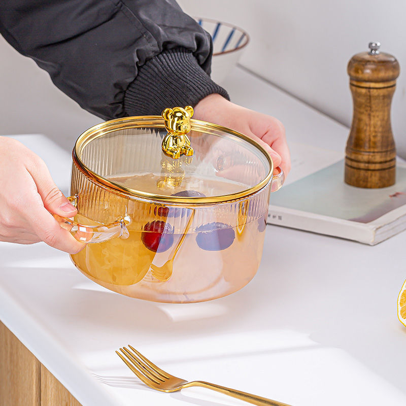 双耳玻璃锅高硼硅透明养生锅电陶炉可加热泡面碗奶锅