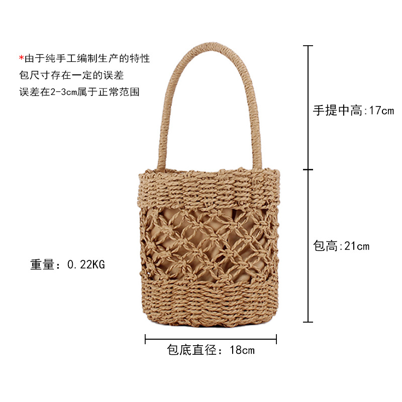 A hand-held bucket woven bag for delivery, a hand-held hollowed-out vacation, photo shoot, casual, versatile, commuting, beach and ladies' bag Application Scenario