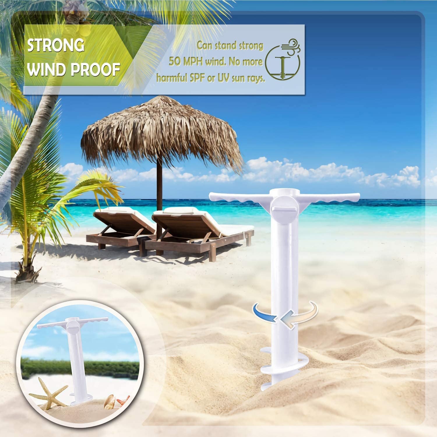 ABS beach umbrella with spiral plug, three-spiral plug, four-corner hook sleeve, outdoor windproof fixed umbrella, beach plug