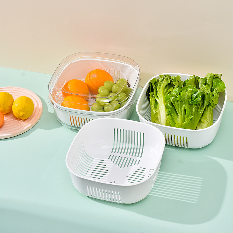 厂家直销PET多层沥水篮 果蔬洗菜篮子加厚带盖收纳盒厨房备菜火锅