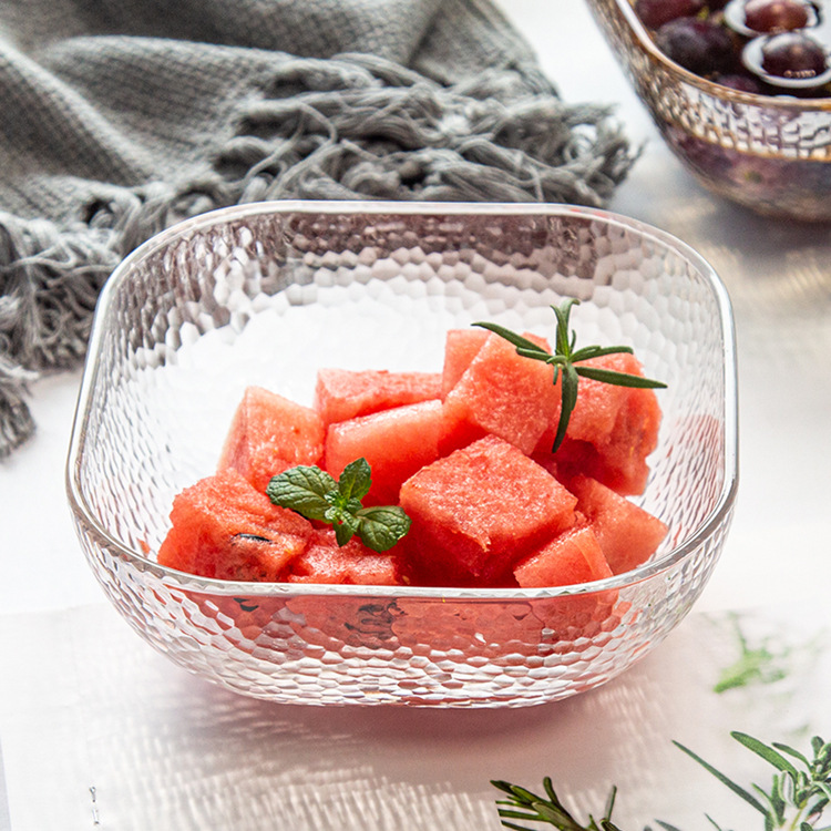Japanese-style golden-edge hammer-patterned glass bowls, fruit plates, vegetable salad plates, Nordic-style home creative and popular dessert bowls details Picture