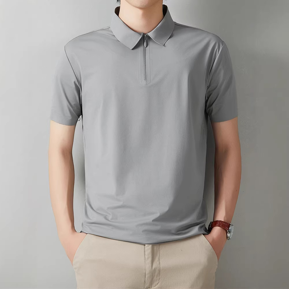 2026 Men's summer casual and versatile Desan Wrinkle quick-drying seamless zipper polo shirt work clothes with logo printing and lapel details Picture