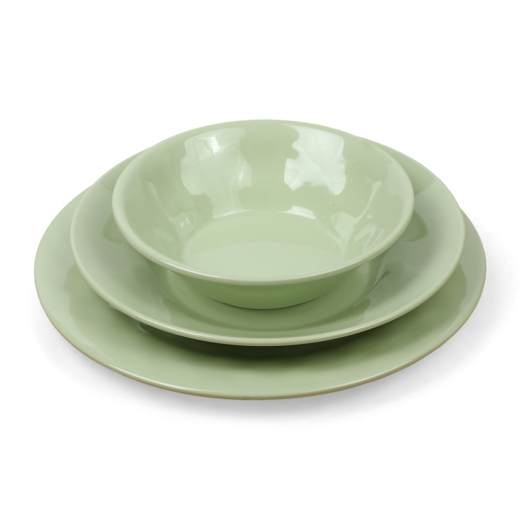Green melamine tableware, round plates, commercial round plates, large flat plates, hotel and restaurant cold dish plates, side dish plates, manufacturer wholesale Item Picture