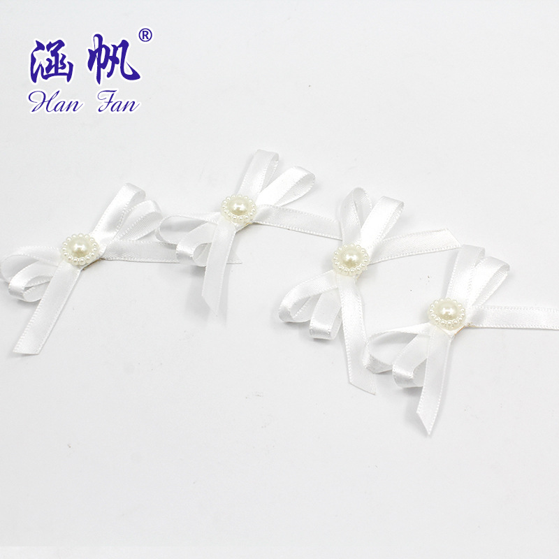 Satin polyester band, hand-tied bow, pearl bow, colorful clothing accessories, hair accessories, handcrafted bow details Picture