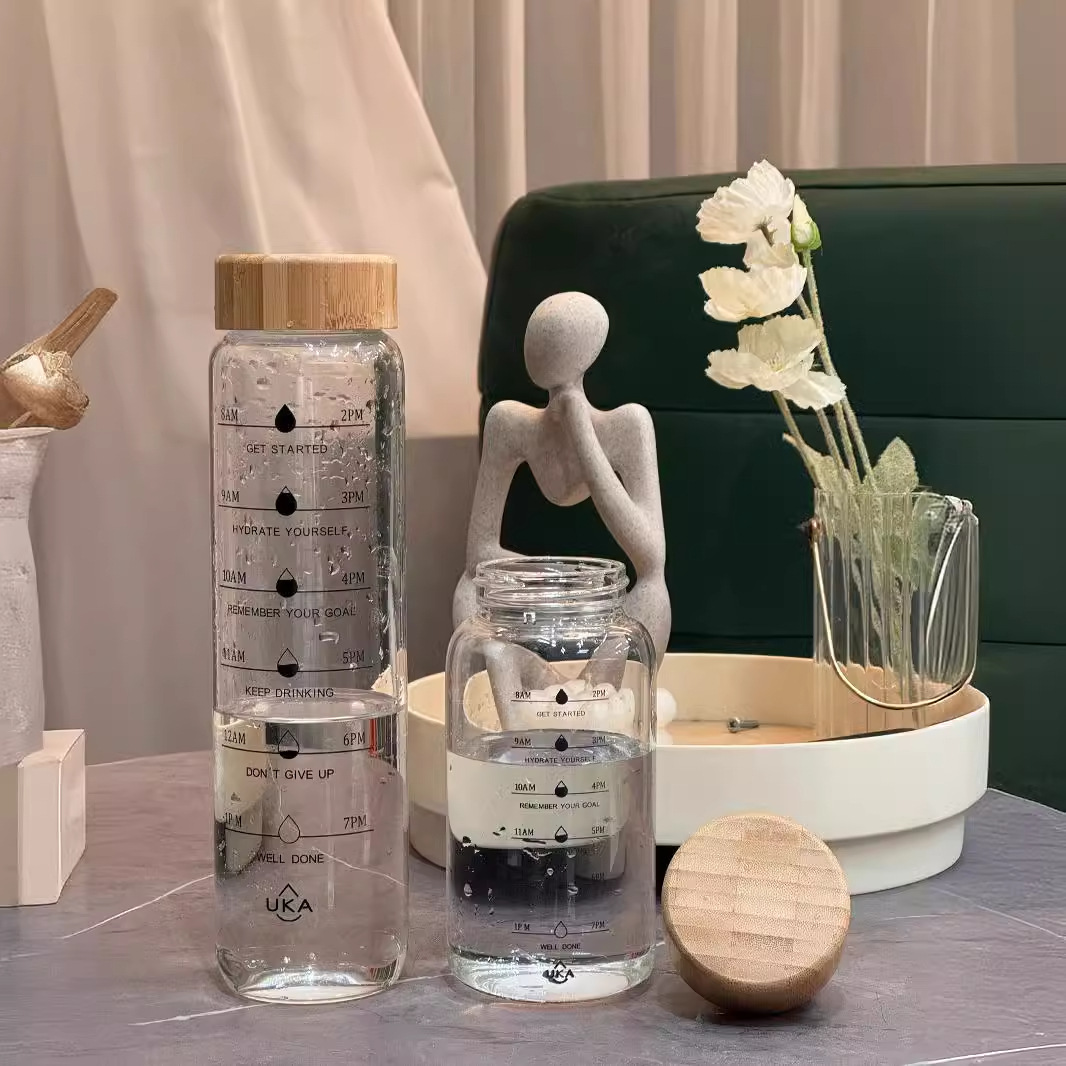 简约大容量玻璃杯高硼硅竹盖随行杯便携水杯高颜值花茶杯批发