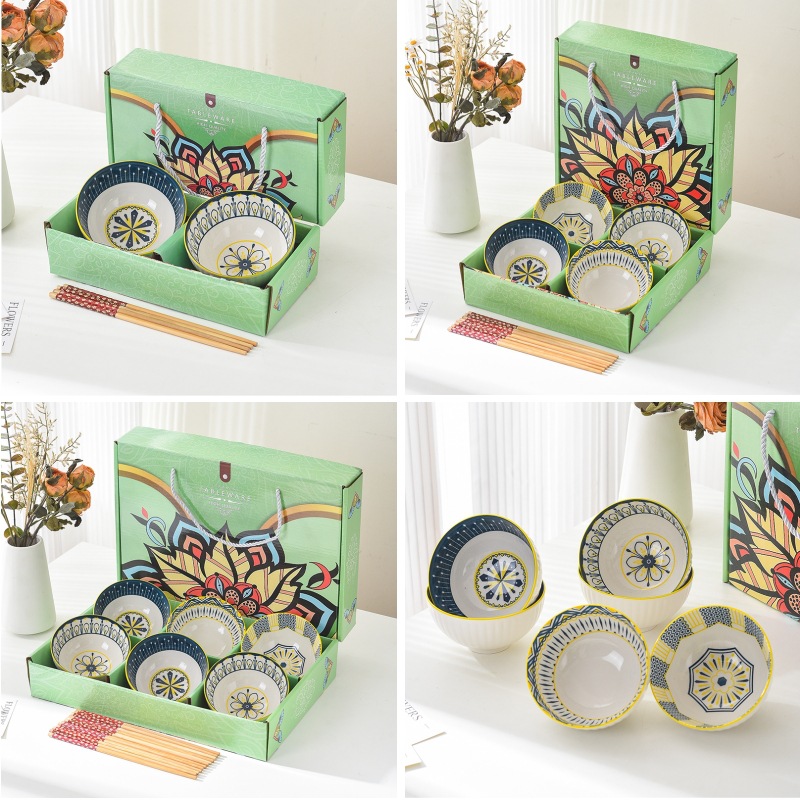 Cross-border foreign trade Bohemian ceramic tableware, bowl and chopstick sets, opening souvenirs, gift bowl sets and tableware sets Item Picture