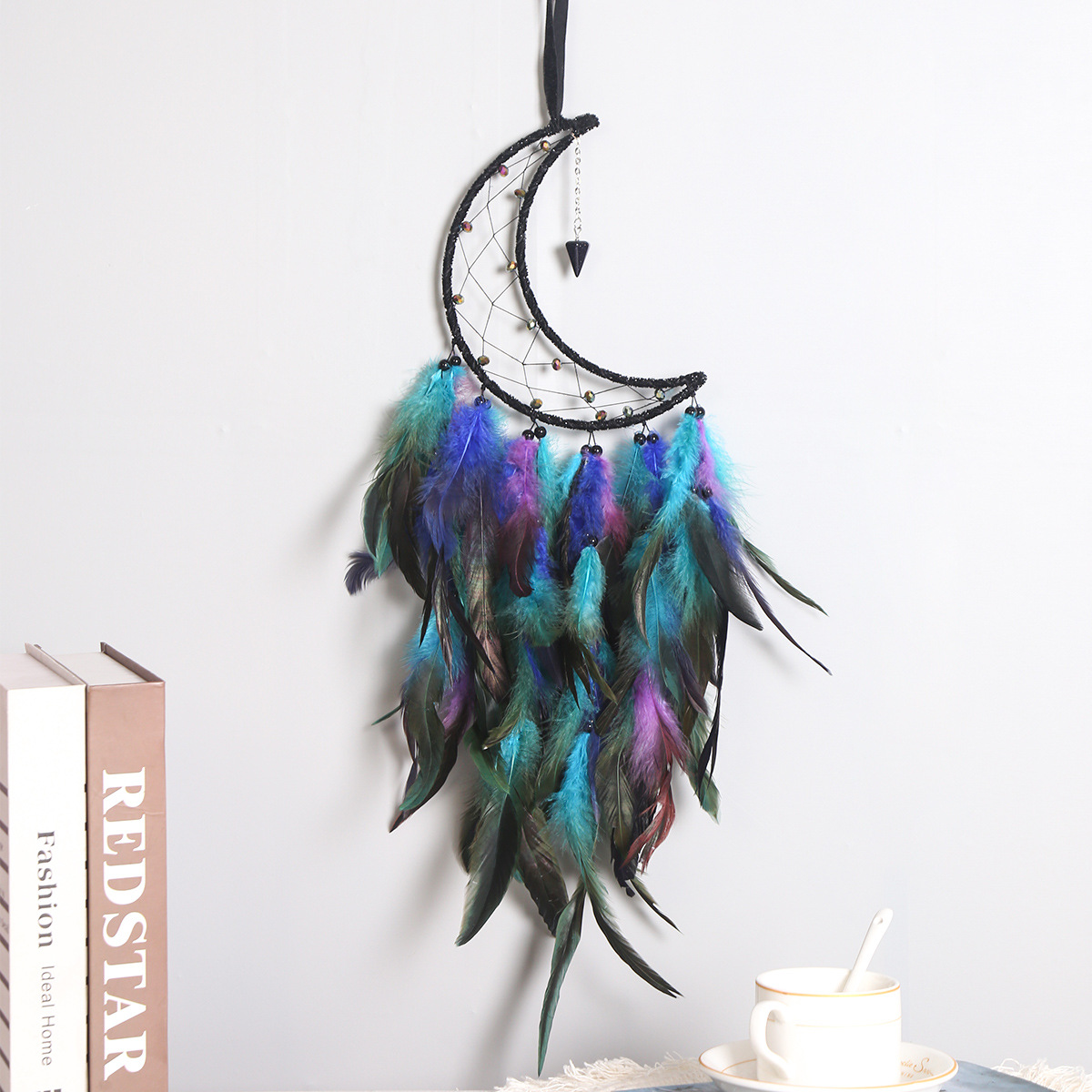 Factory direct sales of starry sky crescent pendants, home dreamcatcher, wall decorations, wall hangings, wall decorations, room wall decorations, dreamcatcher details Picture