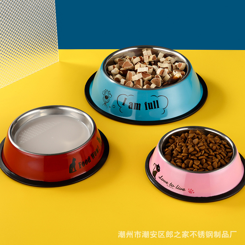 不锈钢彩色贴花防滑狗碗猫咪喂食碗耐摔耐脏宠物食盆宠物用品宠物用品宠物用品