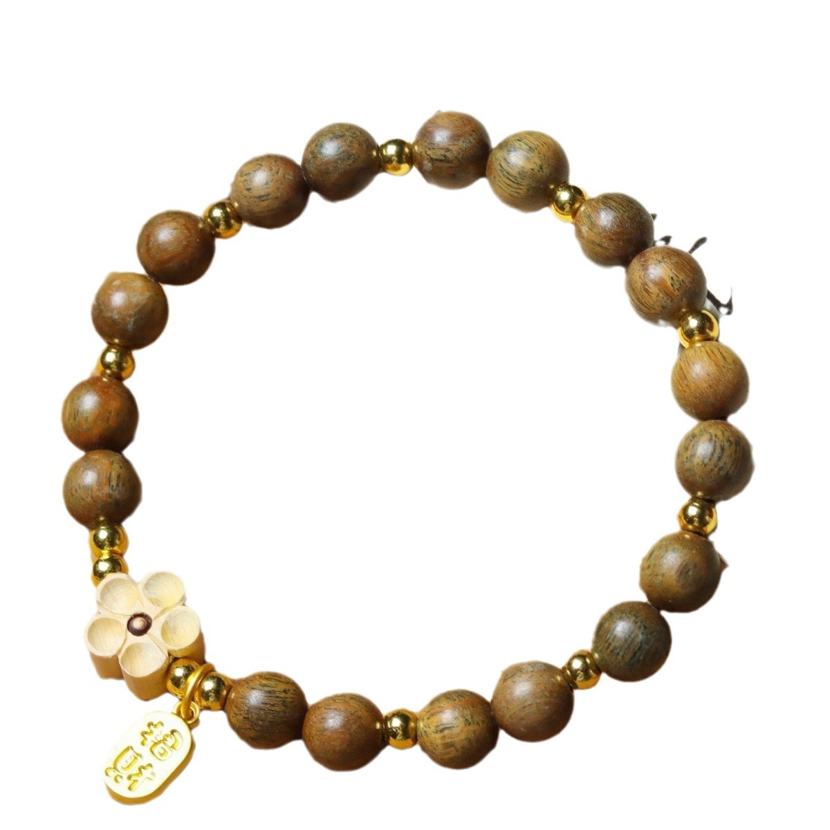 Ancient-style new Chinese-style green sandalwood peach blossom bracelets, student cultural and artistic bracelets wholesale, wooden belt treasure DIY, night market stall Application Scenario