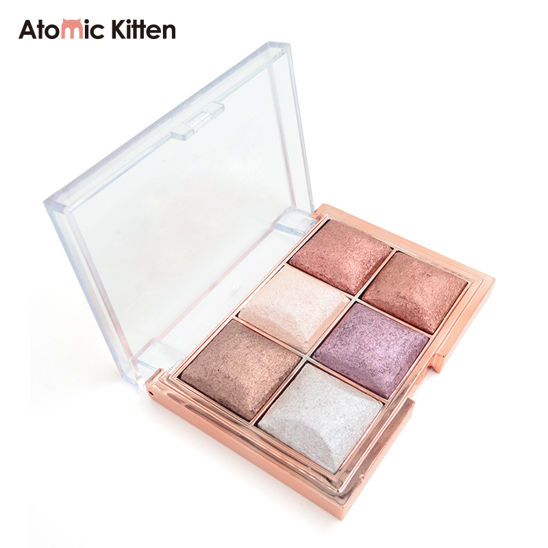 High-quality wholesale OEM/ODM customizable luminous metal glitter luxurious high-quality 6-color pigment pressed powder-free formula eyeshadow palette