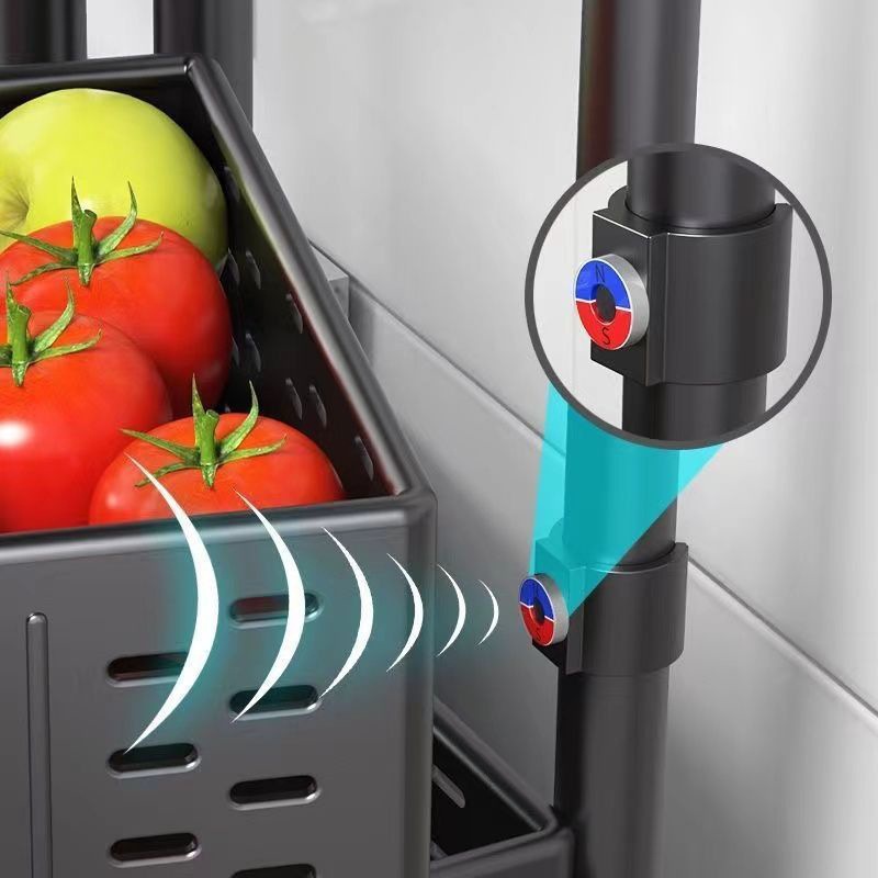 Kitchen rotating multi-functional storage rack, floor-standing multi-layer household snack trolley, fruit and vegetable basket storage rack Application Scenario