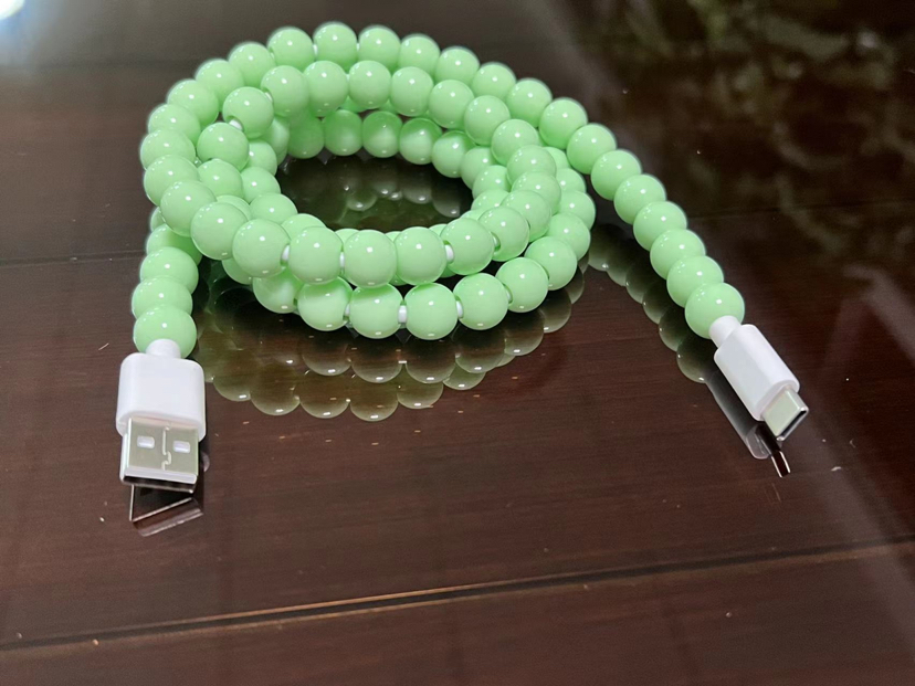 Green acrylic bead data cable for Android, Apple and Huawei