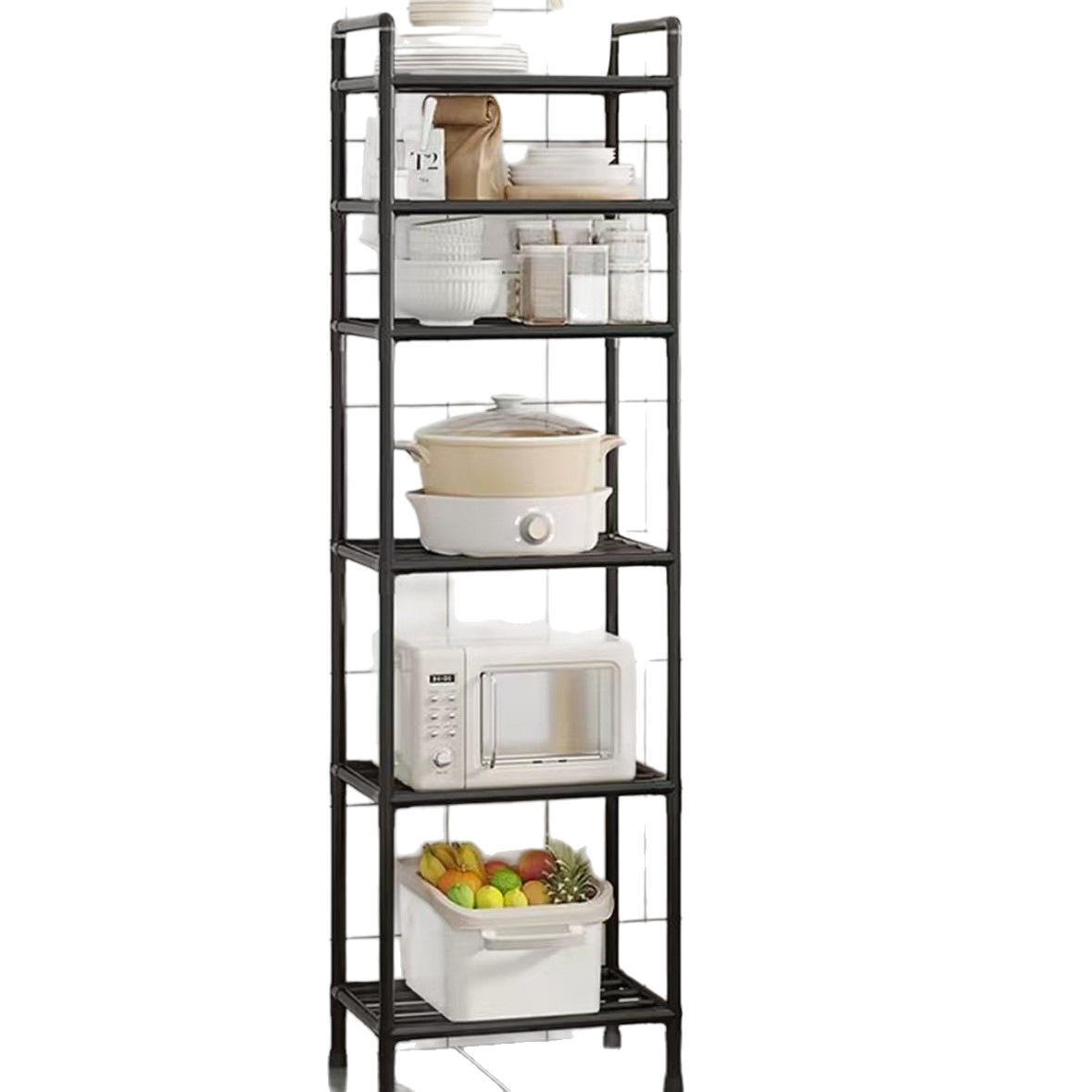 Kitchen storage rack, floor-standing multi-layer micro-wave stove and pot rack, household storage, bathroom storage rack Application Scenario