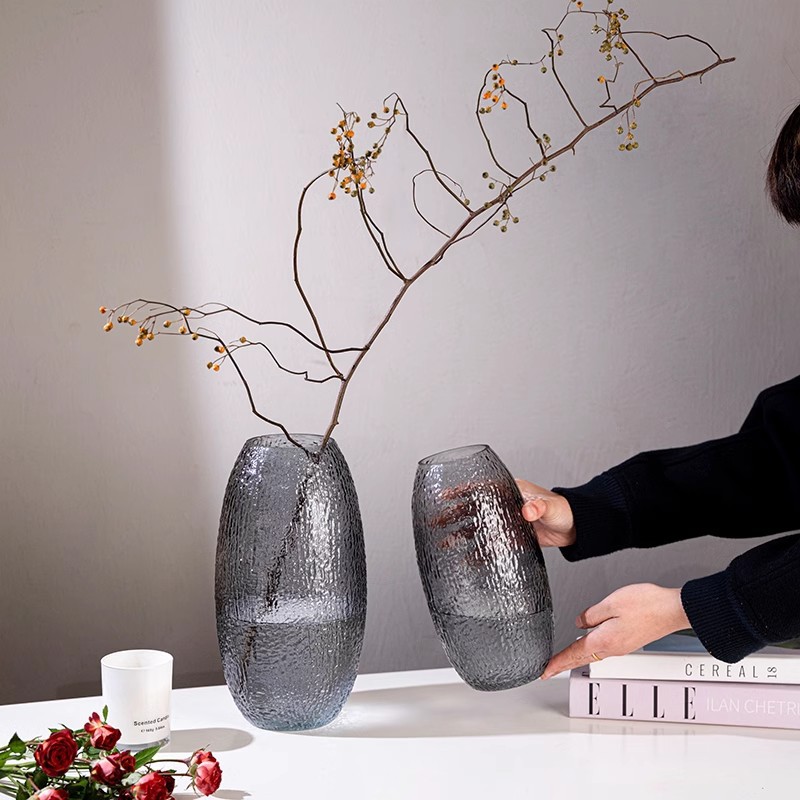 代发包邮大号玻璃花瓶轻奢复古透明水养龙柳马醉木摆件客厅插花