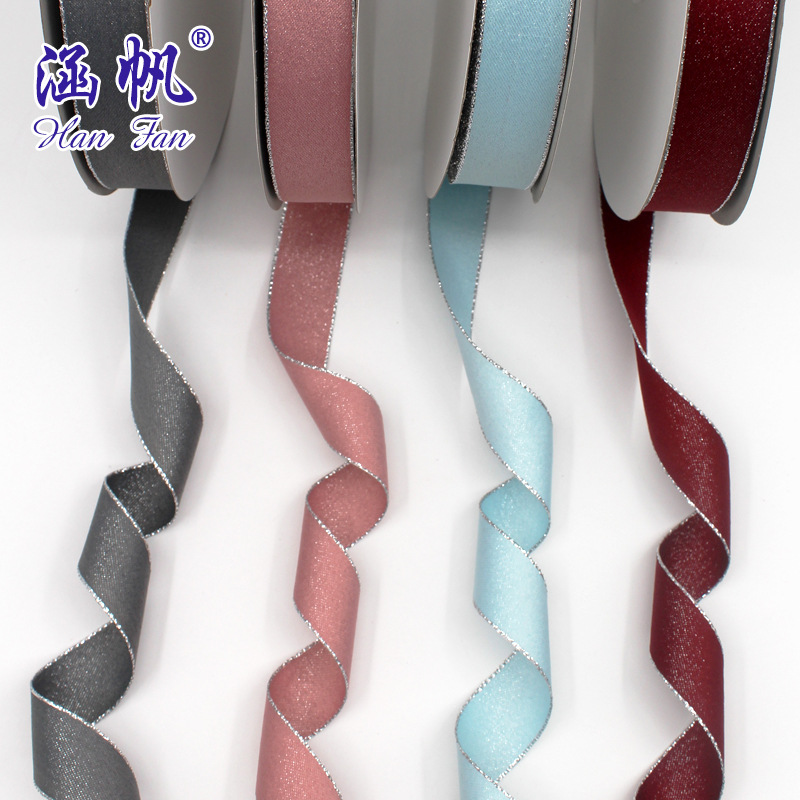 8 points 2.5CM silver-edge colored ribbon polyester silk ribbon wedding chair back packaging ribbon decoration factory direct sales woven ribbon wholesale Specification image