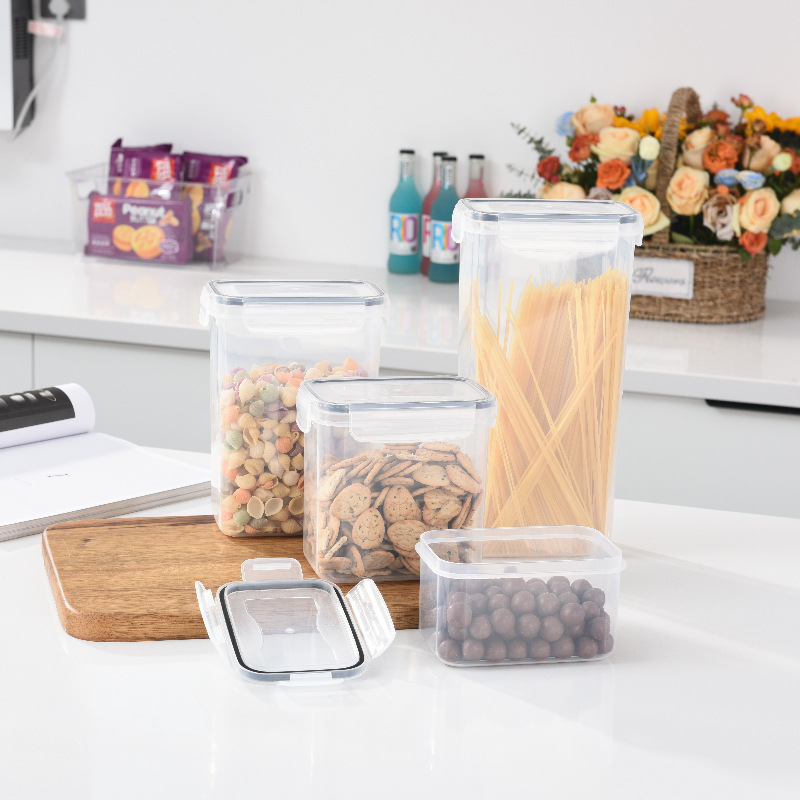 Food-grade PP moisture-proof and fresh-keeping plastic cans for grains and cereals, transparent kitchen snack storage cans with LIDS details Picture