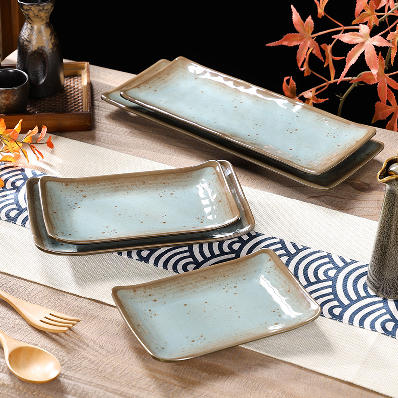 Melamine tableware, Japanese rectangular sushi plates, restaurant and hotel commercial artistic pastry plates, colored glazed plates wholesale details Picture