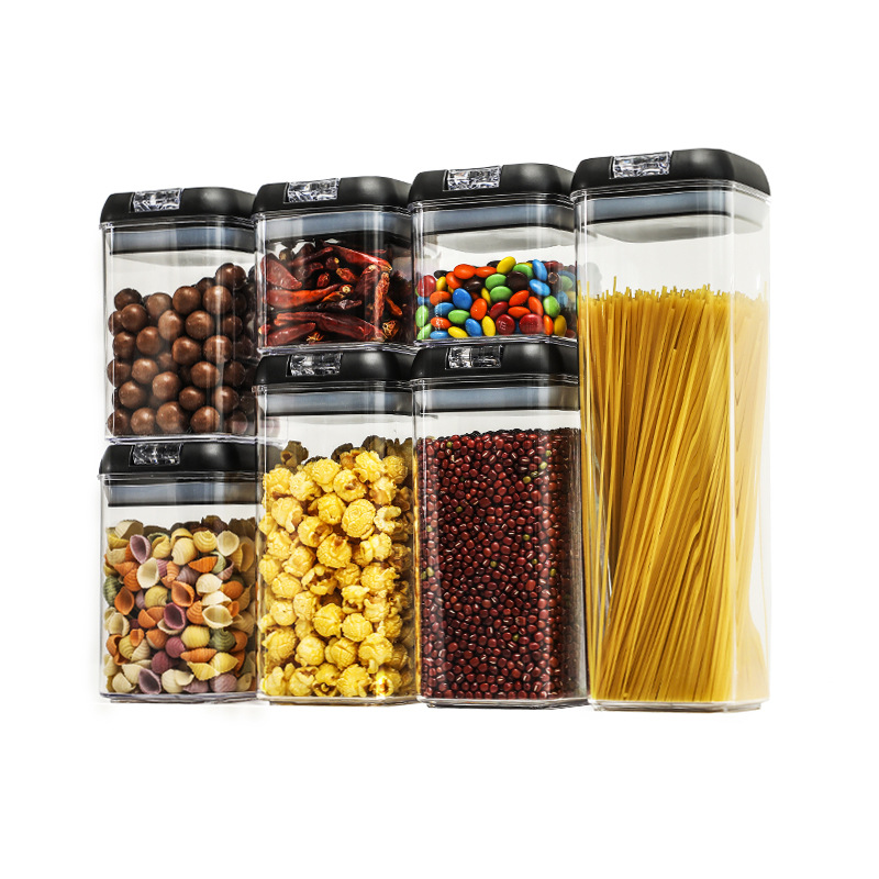 The press-type food preservation plastic vacuum sealed can for kitchen storage of grains and cereals is easy to fasten and store Item Picture
