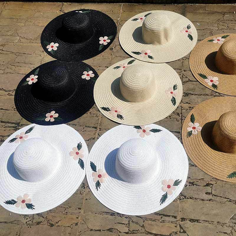 Wholesale of cross-border spring and summer three-dimensional embroidered straw hats, women's beach hats, top hats and sun hats