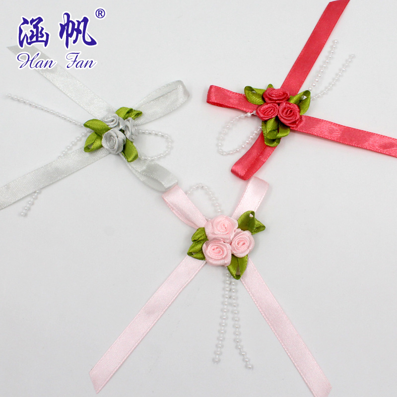 Custom-made bow gift decorations with 1cm multi-color ribbons, small flower-patterned pearl chains, hand-tied bows Specification image