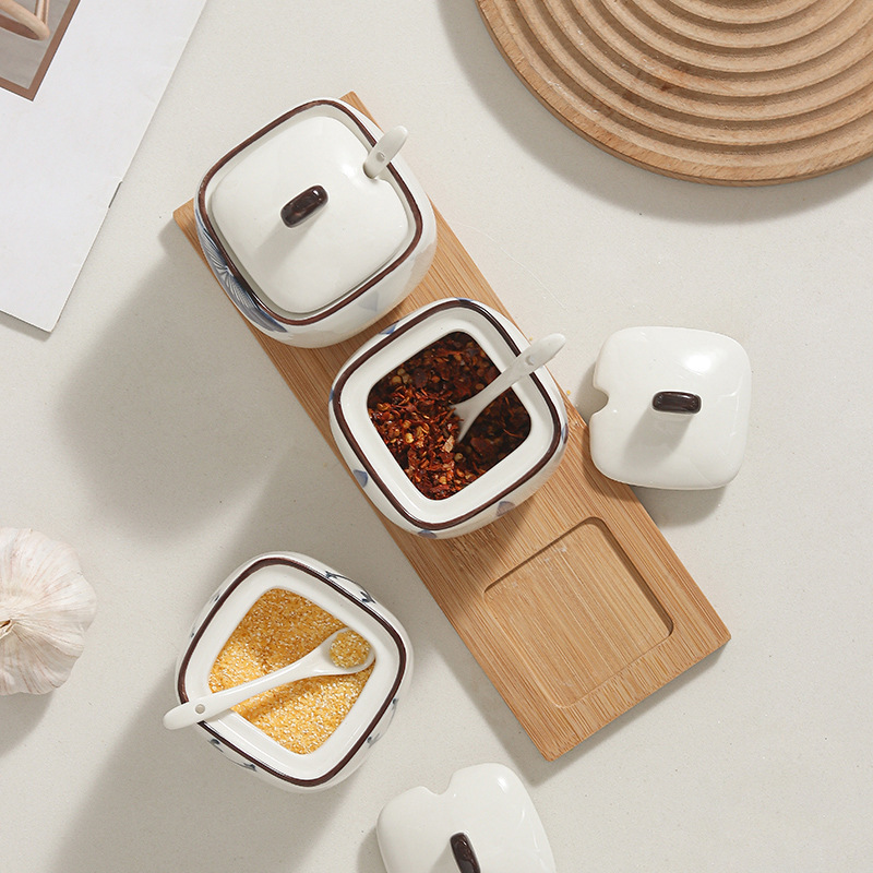 调味罐方形陶瓷调味罐厨房用品耐高温调料盒家用佐料罐组合装