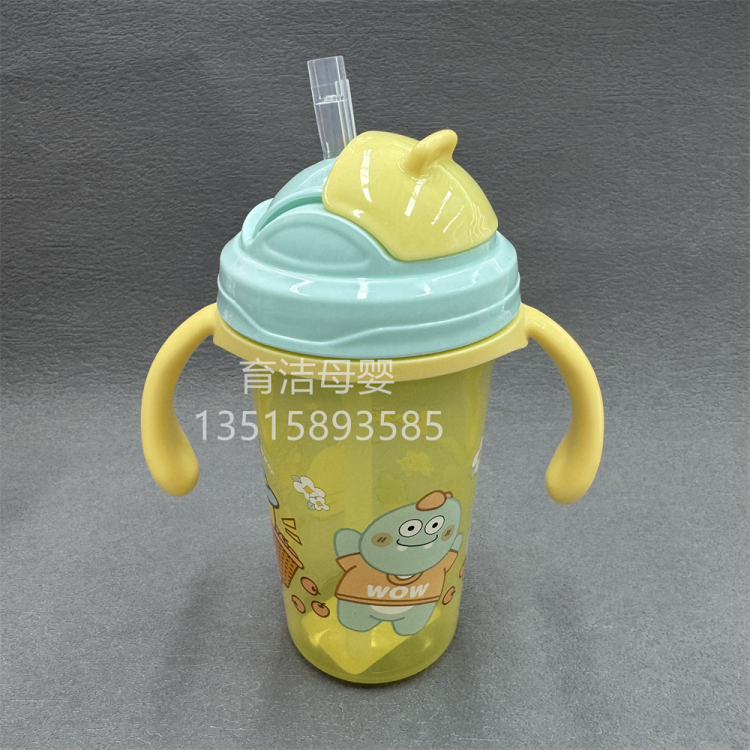 Children's water cup with lid and handle, baby water-absorbing cup, anti-drop and heat-resistant PP water cup, 300ML portable baby cup details Picture