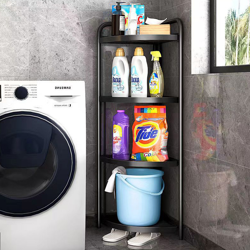 Carbon steel four-layer foldable floor-standing simple style bathroom storage rack with large capacity and small floor space, corner storage rack Specification image