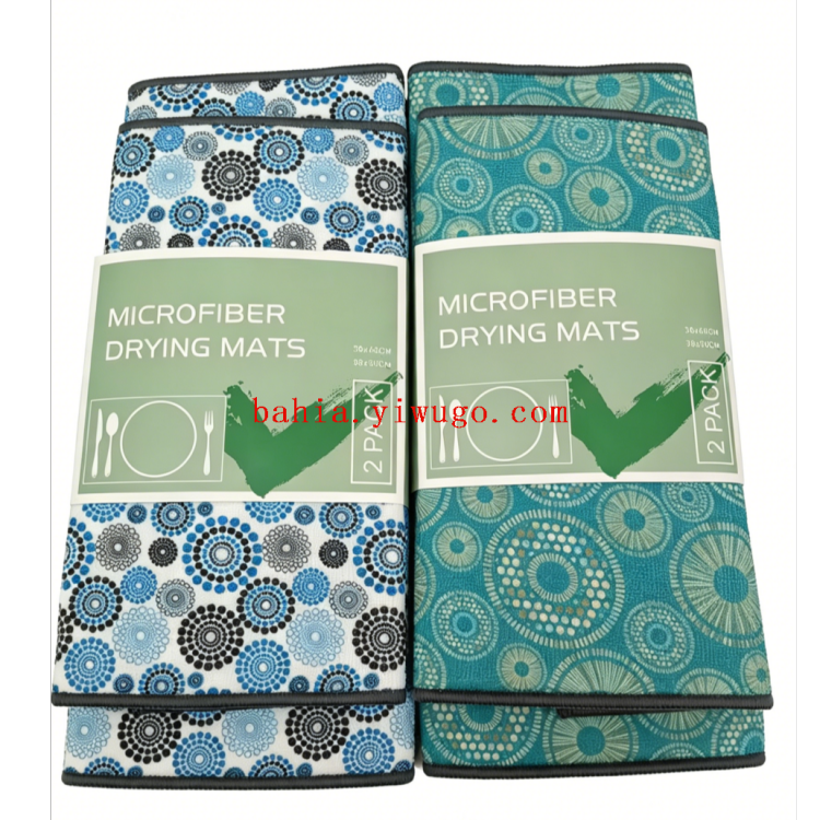 Circular printed kitchen draining mat, household countertop and tableware draining mat, double-layer thickened absorbent table mat, 2 pieces set Specification image