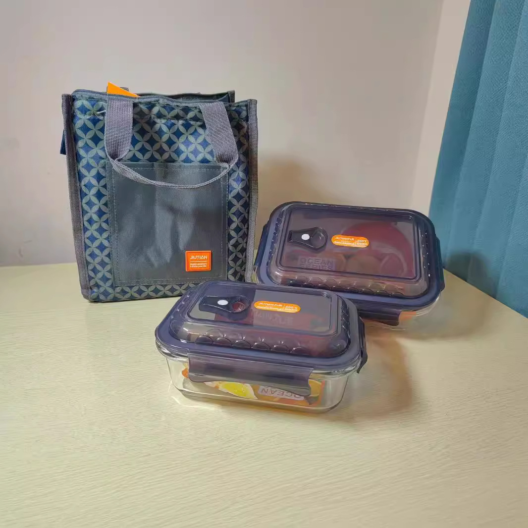 High borosilicate glass food storage box, food storage bowl, bento bag, dark blue household glass food storage box, food storage bowl, handbag details Picture