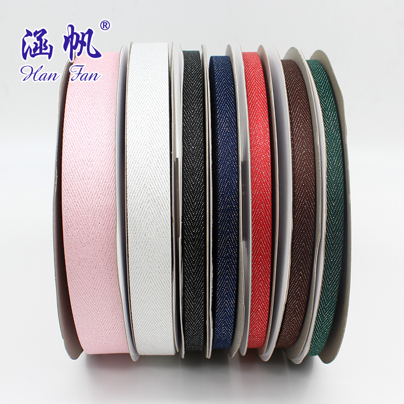 Ribbon webbing, polyester-cotton gold and silver herringbone webbing, dyed and edge-wrapped clothing accessories, collar webbing manufacturer wholesale and customization Specification image