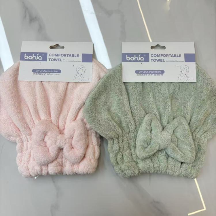 Solid-color shower cap, large bow princess cap, hair drying and washing cap, water-absorbing quick-drying hair cap Specification image