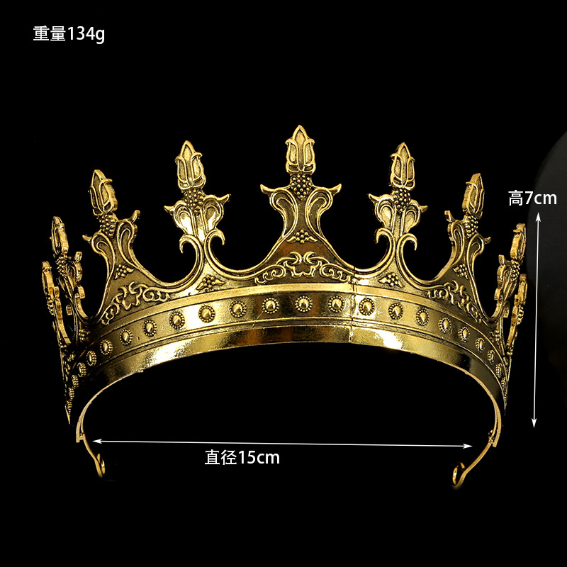 跨境男士女王发饰头冠新娘头饰皇冠头饰男女通用款装饰皇冠头饰