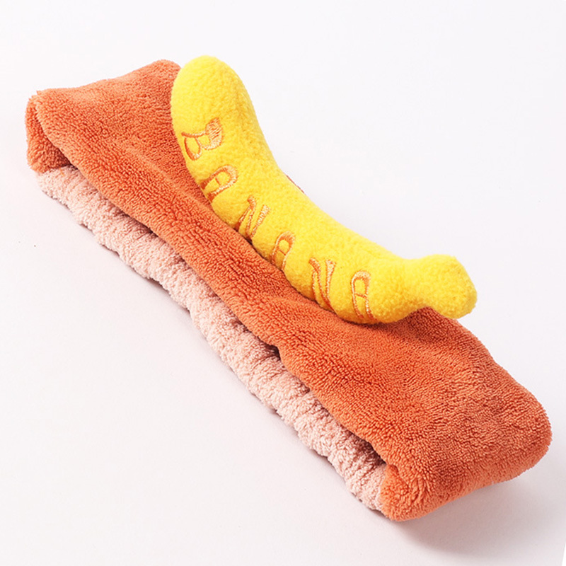 Cartoon fruit banana face wash makeup tie, coral fleece absorbent quick-drying elastic hair band Item Picture