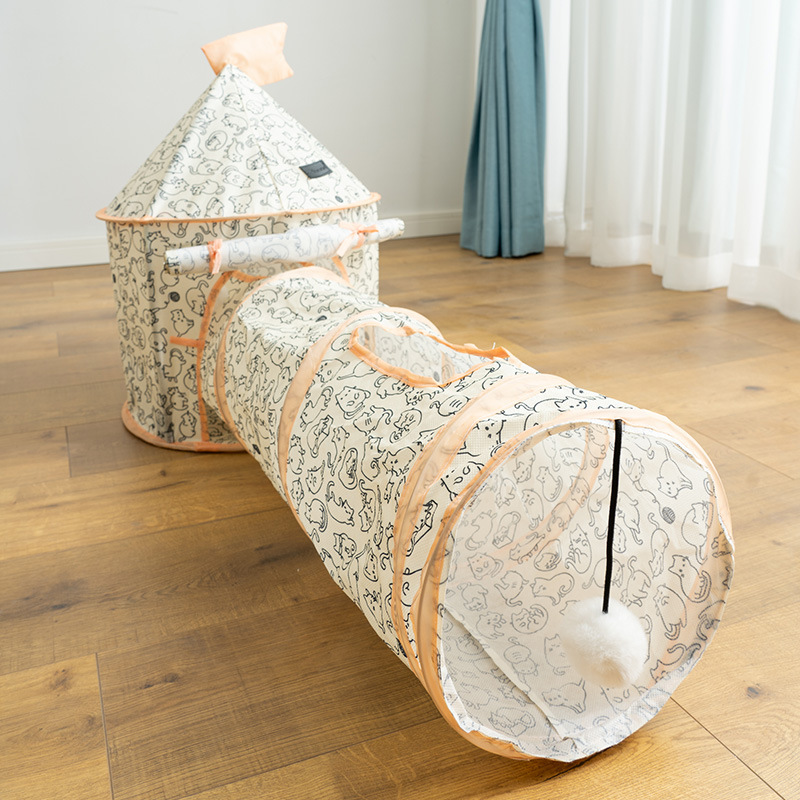 Non-woven fabric printed cat bed, rolling Totoro tunnel set, all-season universal cat toy, foldable cat tent Item Picture