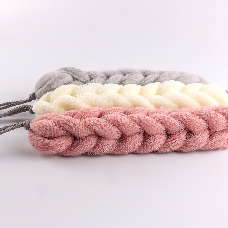 沐浴条素色80克九节沐浴球可拉伸搓背条起泡PE网大号长条浴擦批发