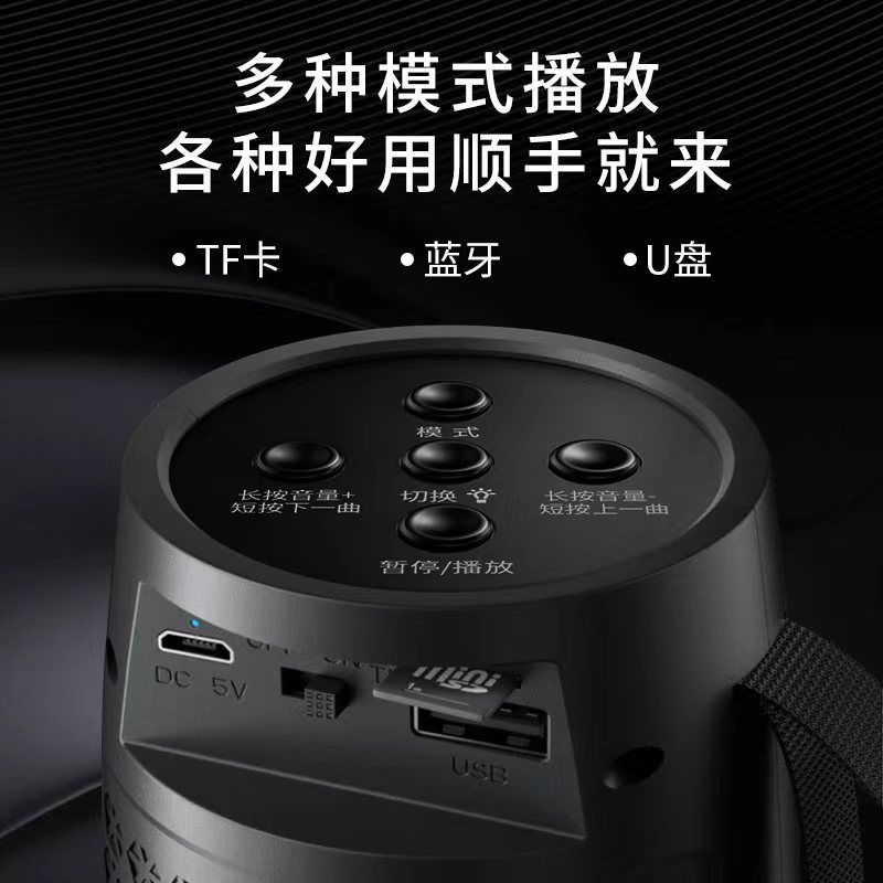 跨境热销新款蓝牙音响脉动炫彩灯户外便携插卡无线电脑家用音响产品图