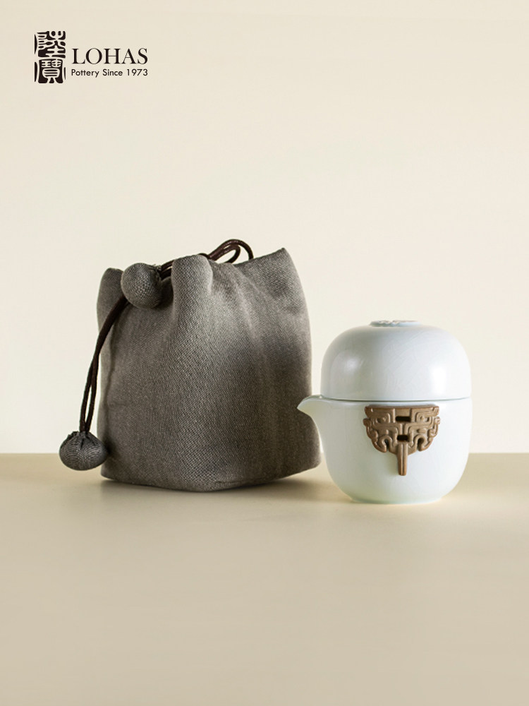 Lu Bao Suixi Suifu Kuaike Cup Ice Crack Glaze Travel Tea Set, One pot and one Cup Simple Brewing teapot, co-branded with the History Museum details Picture