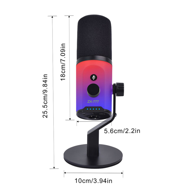 Dynamic XLR/USB dual-mode microphone for audio recording, dubbing and live streaming, desktop RGB color noise-cancelling microphone Application Scenario