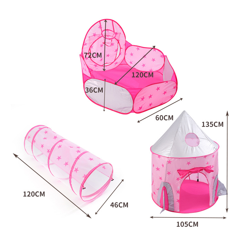Children's small tent, indoor princess three-piece set, toys, ocean ball pool fence, baby play house, foldable details Picture