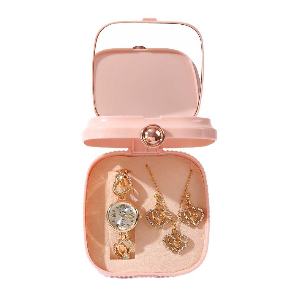 Teachers' Day, Qixi Festival and Valentine's Day gift set: Heart Full Diamond Watch Necklace set, Quartz watch strap jewelry gift box Application Scenario