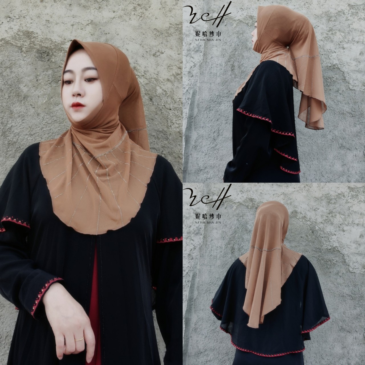 Cross-Border Women's Design Vertical Bar Hot Diamond Large Size Mesh Soft Brim Breathable Arab Scarf In Stock Wholesale details Picture