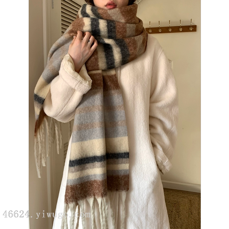 Cross-border scarf wholesale e-commerce live-streaming supply chain, cotton candy series, thick horizontal strips Specification image