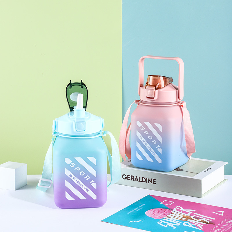 方糖大肚杯水杯夏季女大容量塑料高颜值吸管杯水壶耐高温运动杯子产品图