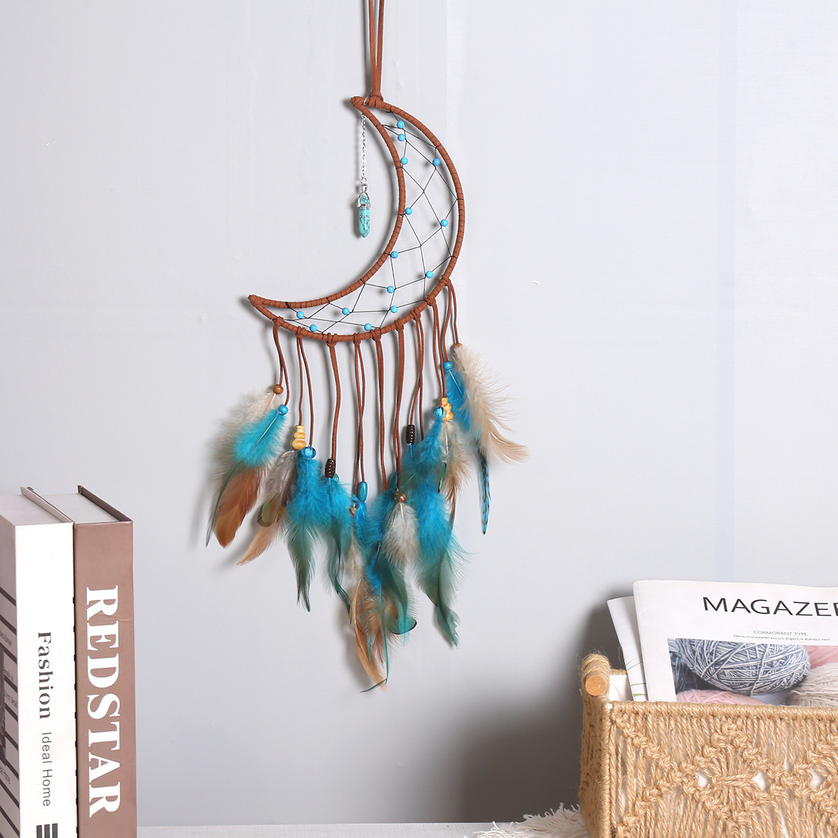 Moon and star dreamcatcher, turquoise pendant, dreamcatcher, wall decoration, wall hanging, wall decoration, room wall decoration, dreamcatcher Item Picture