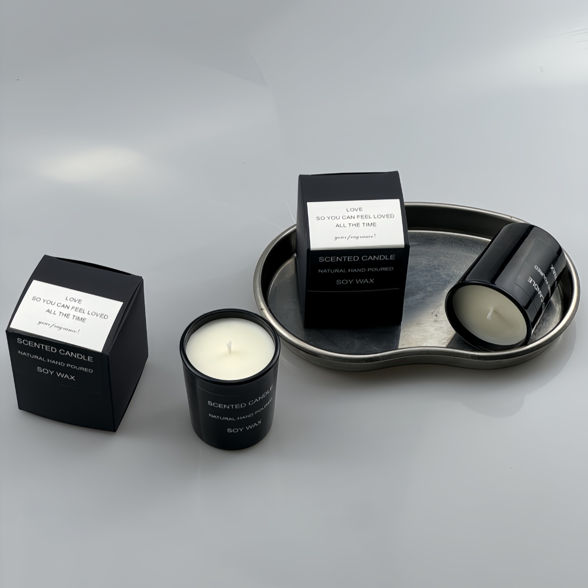 Cross-border best-selling bright black glass scented candle, bow romantic gift box, smokeless soy wax scented candle Specification image