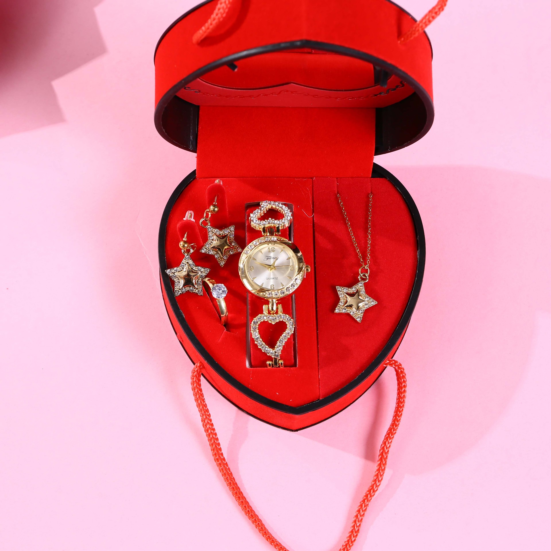 Mother's Day bestseller gift set: Light luxury full-diamond women's watch, necklace, stud earrings, Love Mom Gift box promotional items Item Picture