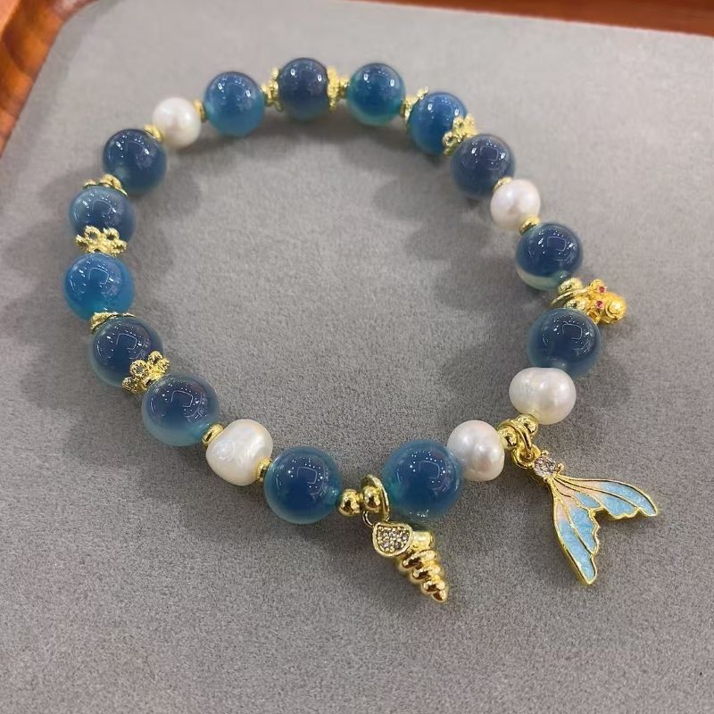 The natural blue sugar heart agate ruyi fortune bag pendant beads and agate bracelet of the same style as the temple bring you continuous good luck