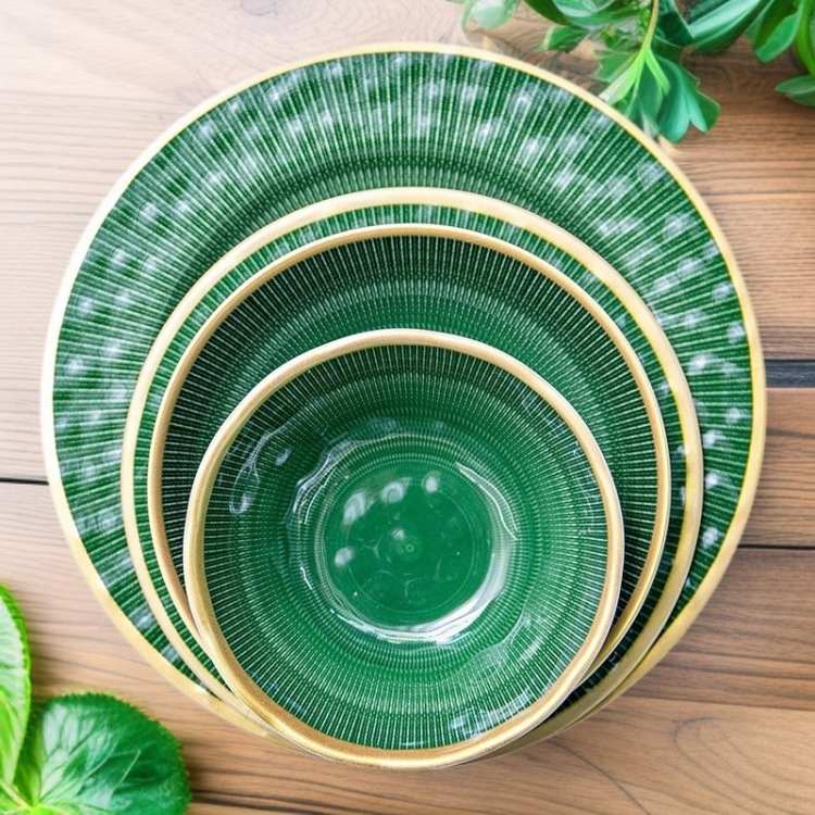 Customized melamine tableware for cross-border melamine fast food, light luxury green bone dish hot pot restaurants, hotels and buffets Item Picture